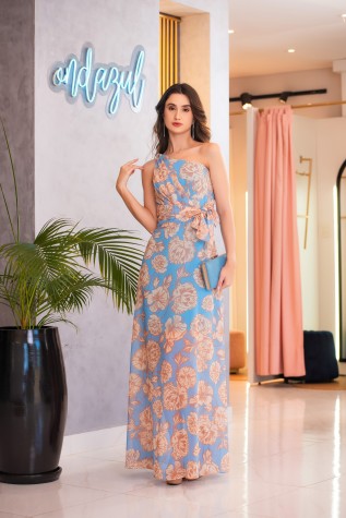 Vestido largo estampado un hombro